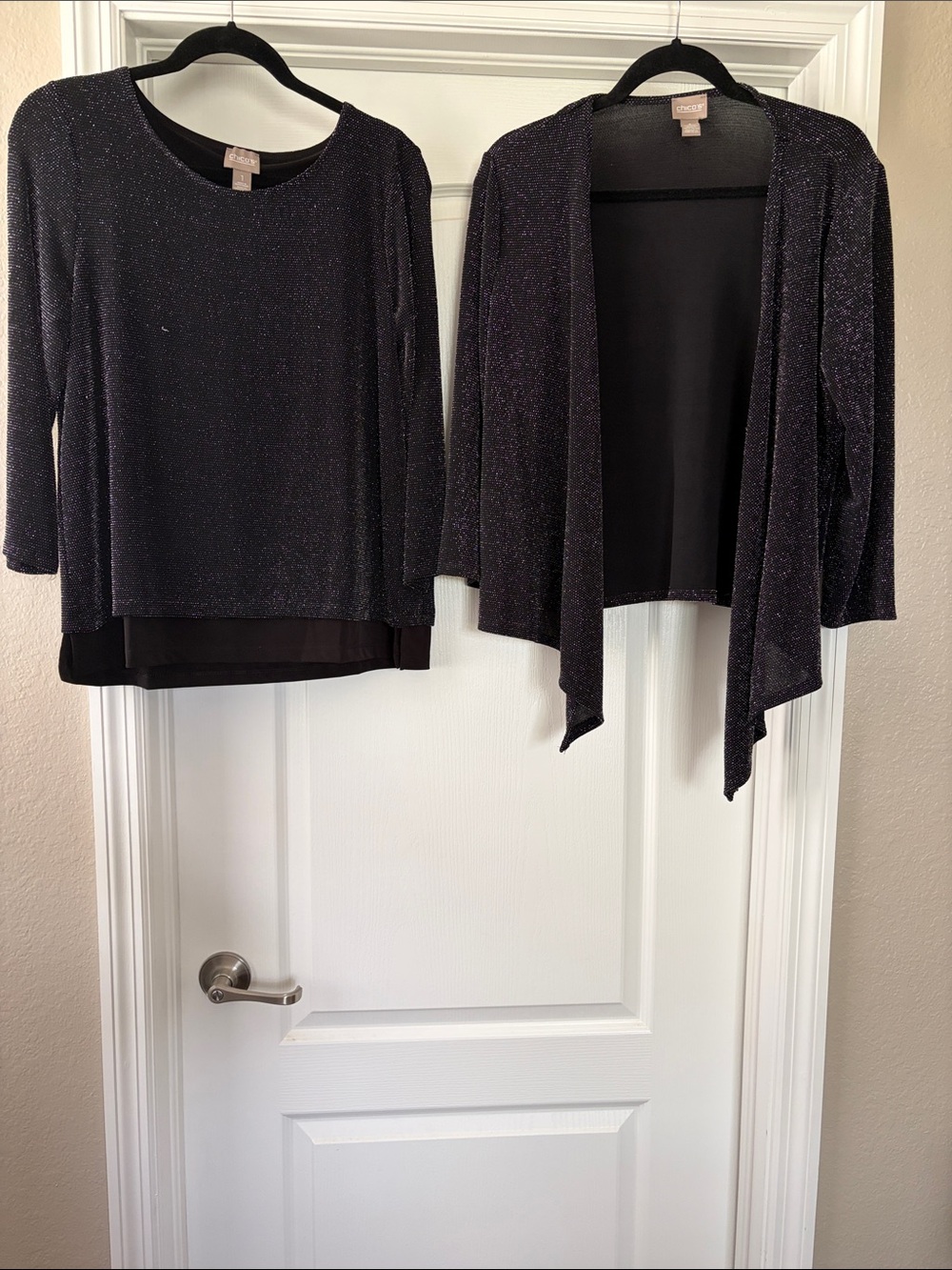 Chico's Navy Sparkle Layered Top & Cardigan Set